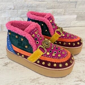 Kurt Geiger Mansion Cozy Studded Suede Bit Buckle Platform Boots EU 36 US 6 NEW